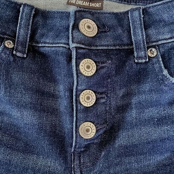 American Eagle Dream Midi Dark Wash Button Fly Jean Shorts - 2 - Picture 7 of 12